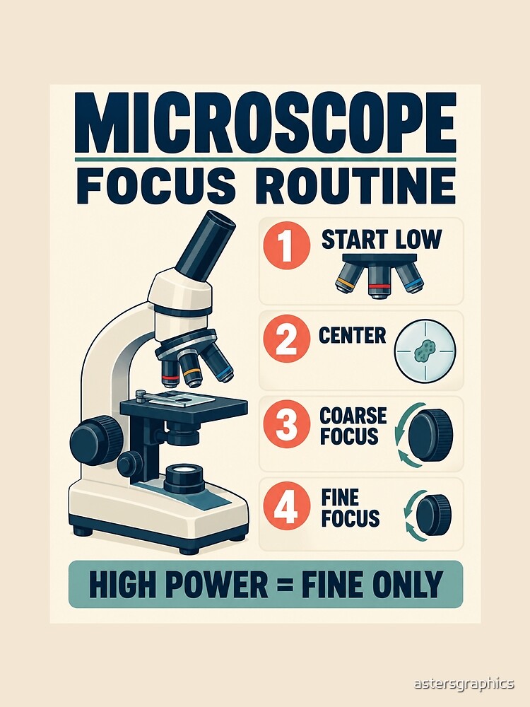 Thumbnail 3 of 3, Scarf, Microscope Focus Routine Poster – Biology Lab & Science Classroom Guide designed and sold by astersgraphics.