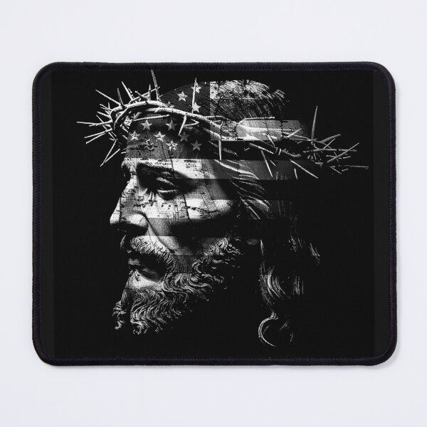 Item preview, Jesus Crown of Thorns American Flag Christian Patriotic Black and White Art designed and sold by inkoutninja.
