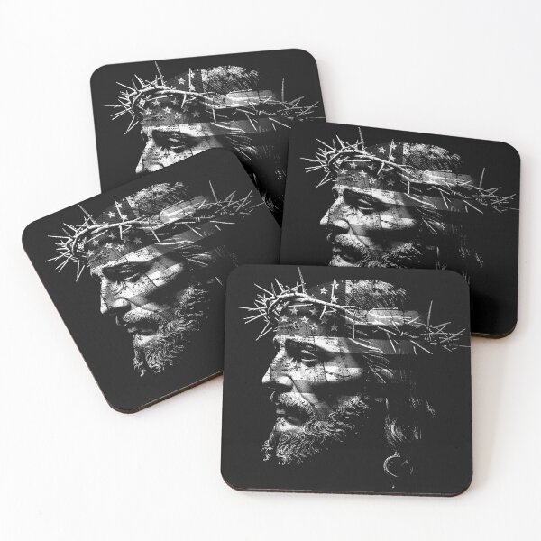 Item preview, Jesus Crown of Thorns American Flag Christian Patriotic Black and White Art designed and sold by inkoutninja.