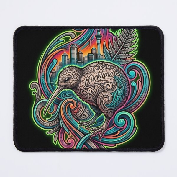Item preview, Colorful Kiwi with Auckland Skyline designed and sold by kiwiartyfarty.