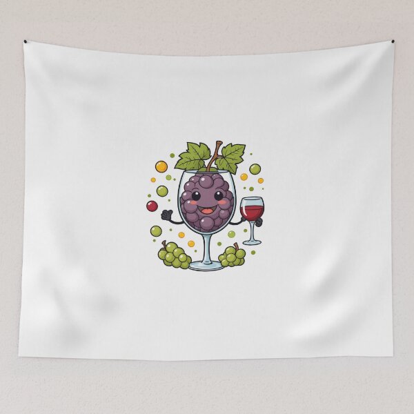 Item preview, Cute Wine Glass Character with Grapes Floating Elements Design – Wine lover gift designed and sold by michallechowicz.