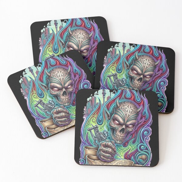 Item preview, Colorful Skull with Tattoo Gun designed and sold by kiwiartyfarty.