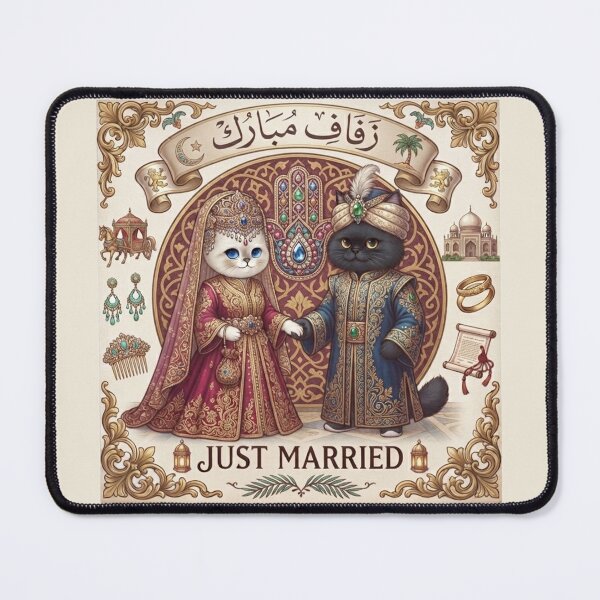 Item preview, Middle Eastern Cats Wedding "Zifaf Mubarak" Just Married Arabic Palace Design designed and sold by PetalsPaws.