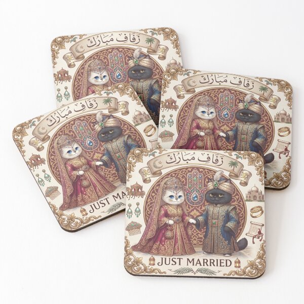 Item preview, Middle Eastern Cats Wedding "Zifaf Mubarak" Just Married Arabic Palace Design designed and sold by PetalsPaws.