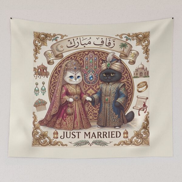 Item preview, Middle Eastern Cats Wedding "Zifaf Mubarak" Just Married Arabic Palace Design designed and sold by PetalsPaws.