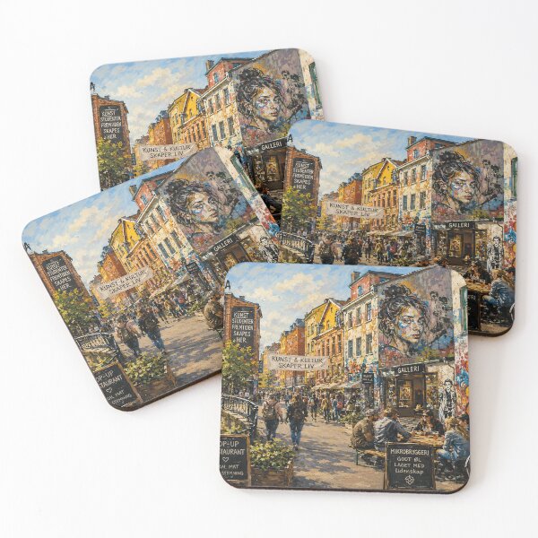 Item preview, Grünerløkka, Oslo, Norway – a painting of a vibrant summer day in this charming Scandinavian neighborhood. designed and sold by GalleryKauffeld.