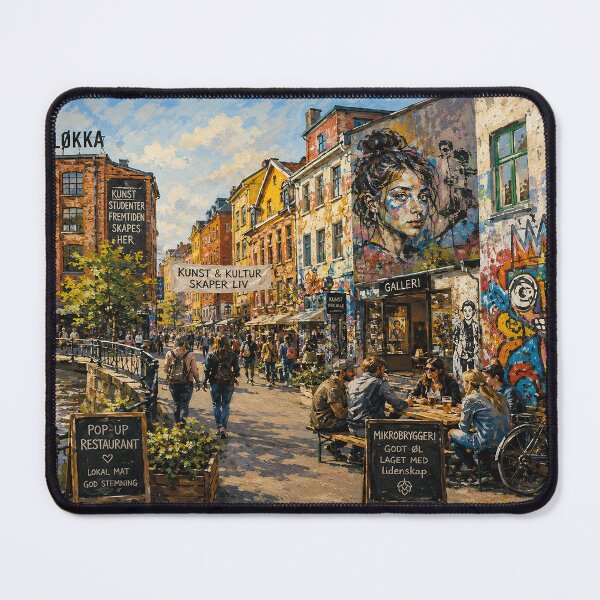 Item preview, Grünerløkka, Oslo, Norway – a painting of a vibrant summer day in this charming Scandinavian neighborhood. designed and sold by GalleryKauffeld.
