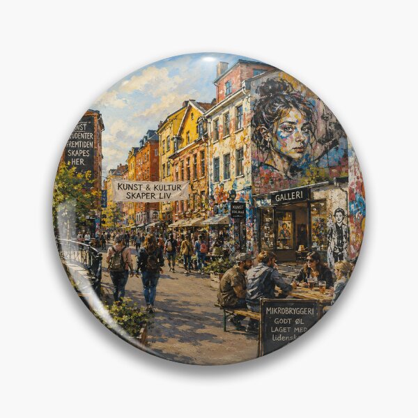 Item preview, Grünerløkka, Oslo, Norway – a painting of a vibrant summer day in this charming Scandinavian neighborhood. designed and sold by GalleryKauffeld.