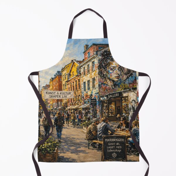 Artikelvorschau, Grünerløkka, Oslo, Norwegen – ein Gemälde, das einen lebhaften Sommertag in diesem charmanten skandinavischen Viertel festhält. entworfen und verkauft von GalleryKauffeld.