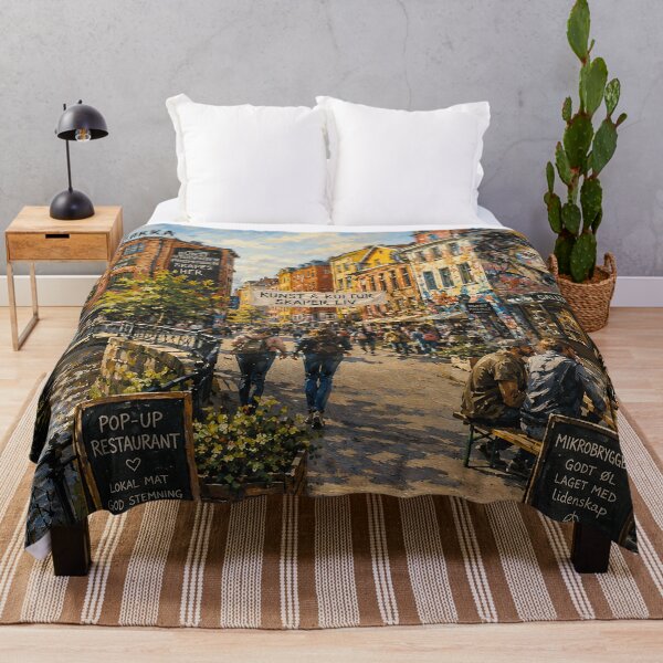 Item preview, Grünerløkka, Oslo, Norway – a painting of a vibrant summer day in this charming Scandinavian neighborhood. designed and sold by GalleryKauffeld.