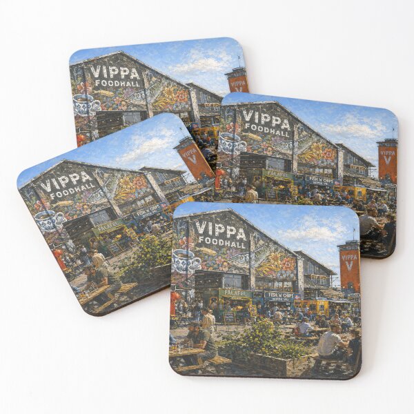 Item preview, Vippa Foodhall, Oslo, Norway – a painting of a lively summer day by the beautiful Scandinavian waterfront. designed and sold by GalleryKauffeld.