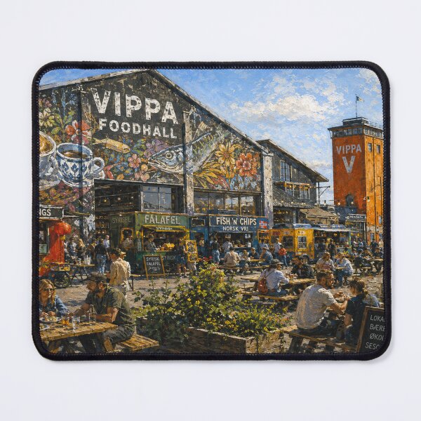 Item preview, Vippa Foodhall, Oslo, Norway – a painting of a lively summer day by the beautiful Scandinavian waterfront. designed and sold by GalleryKauffeld.