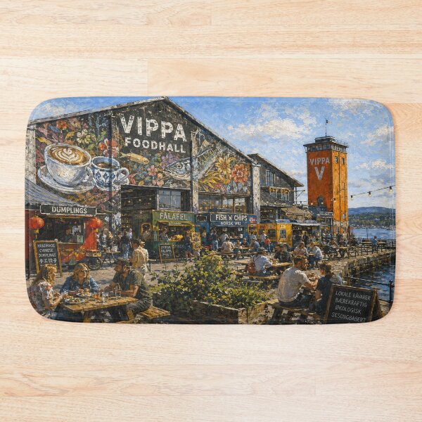 Item preview, Vippa Foodhall, Oslo, Norway – a painting of a lively summer day by the beautiful Scandinavian waterfront. designed and sold by GalleryKauffeld.