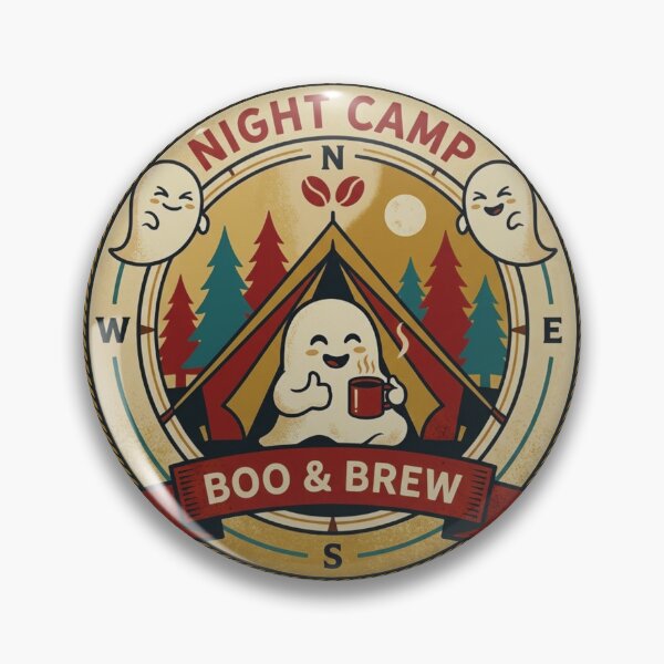 Item preview, Night Camp Boo & Brew Ghost Camping Badge designed and sold by GabeMountainArt.