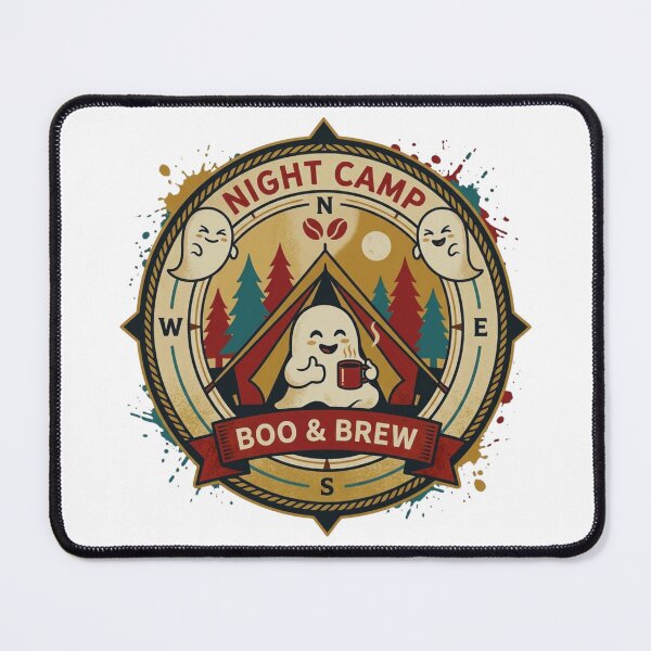 Item preview, Night Camp Boo & Brew Ghost Camping Badge designed and sold by GabeMountainArt.