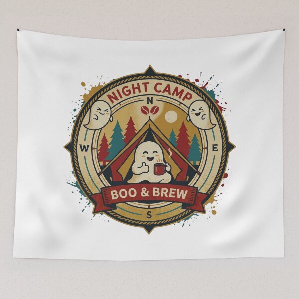 Item preview, Night Camp Boo & Brew Ghost Camping Badge designed and sold by GabeMountainArt.