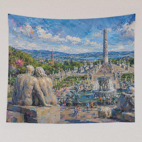 Item preview, Vigeland Park, Oslo – a painting of a beautiful summer day in this iconic Scandinavian sculpture park. designed and sold by GalleryKauffeld.
