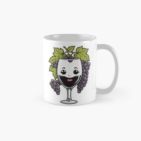 Item preview, Cute Wine Glass Character with Grapes Black and White Ink Style – Wine lover gift designed and sold by michallechowicz.