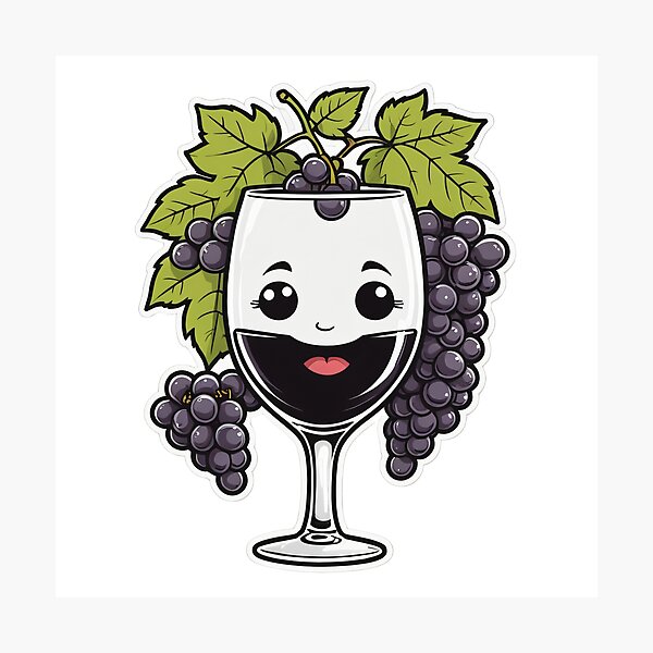 Item preview, Cute Wine Glass Character with Grapes Black and White Ink Style – Wine lover gift designed and sold by michallechowicz.