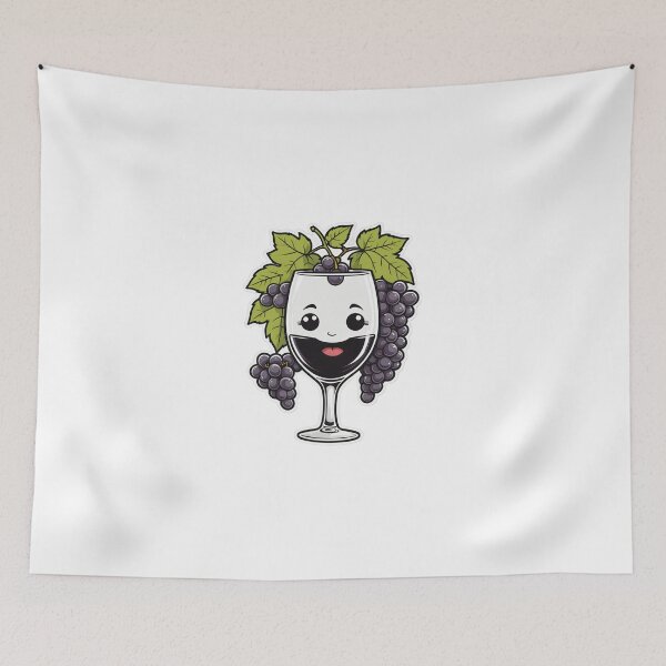 Item preview, Cute Wine Glass Character with Grapes Black and White Ink Style – Wine lover gift designed and sold by michallechowicz.
