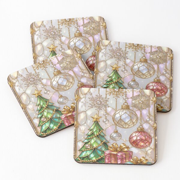 Item preview, Elegant Golden Christmas Stained Glass Window with Gifts designed and sold by BriSher.