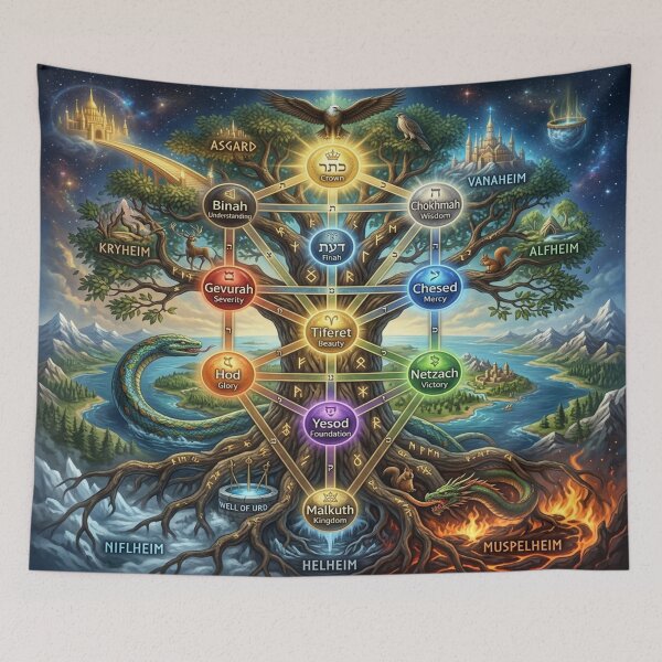 Item preview, The Kabbalah Tree of Life (Etz haChayim) overlayed the World Tree of Norse myth, Yggdrasil. designed and sold by Solomon-Ent-144.