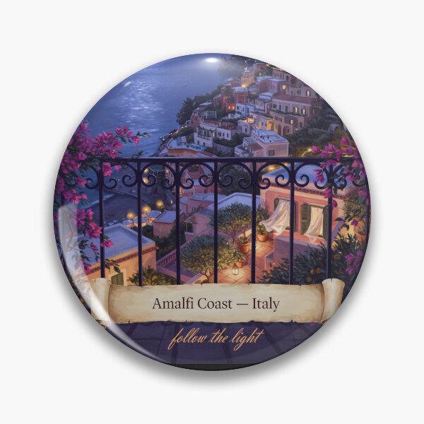 Item preview, Amalfi Coast Moonlit Balcony Streetscape — Romantic Mediterranean Night Art designed and sold by stickercuffs.
