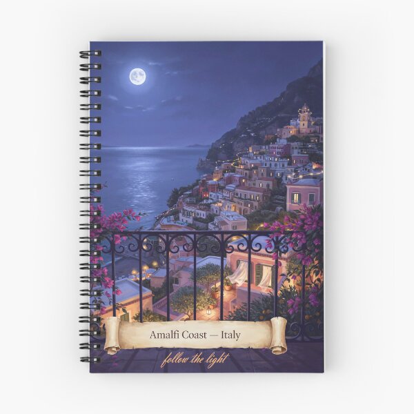 Item preview, Amalfi Coast Moonlit Balcony Streetscape — Romantic Mediterranean Night Art designed and sold by stickercuffs.