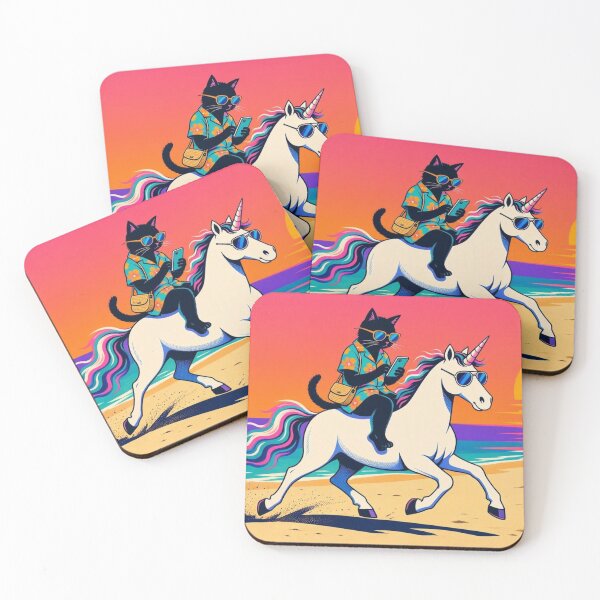 Item preview, Cool Cat Riding Unicorn – Whimsical Sunset Beach Illustration designed and sold by Dogandesighn.