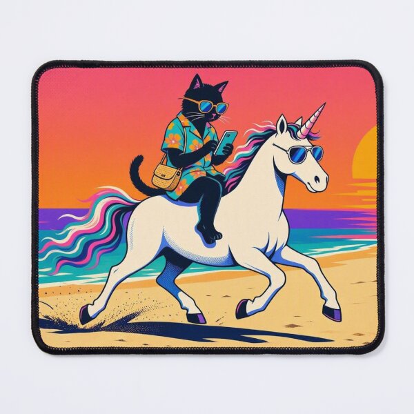 Item preview, Cool Cat Riding Unicorn – Whimsical Sunset Beach Illustration designed and sold by Dogandesighn.