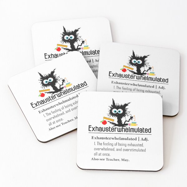 Item preview, Exhausterwhelmulated Teacher Funny Exhausted Definition Cat T-Shirt designed and sold by Magoya Store ⭐⭐⭐⭐⭐.