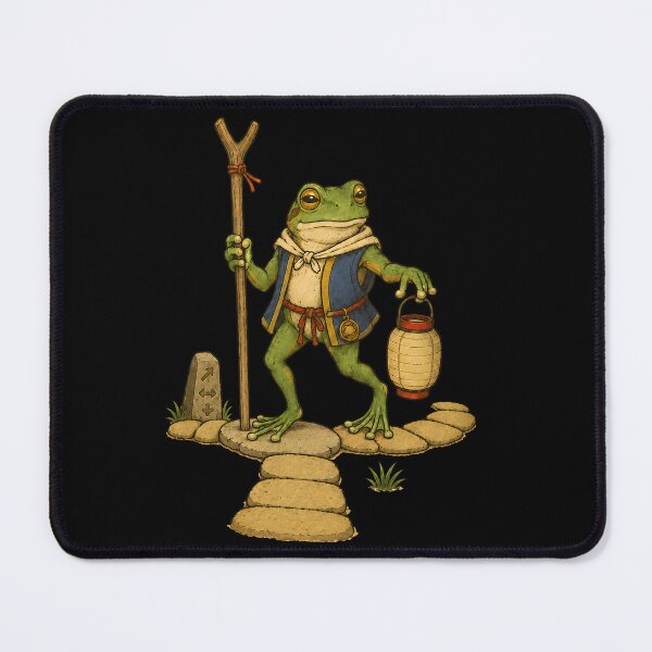 Item preview, Frog Traveler Walking With Staff And Lantern On A Stone designed and sold by JanetWilli.