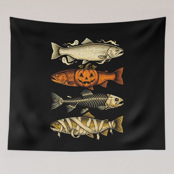 Item preview, Ghost Pumpkin Skeleton Mummy Fish designed and sold by PaigeWoodShop.