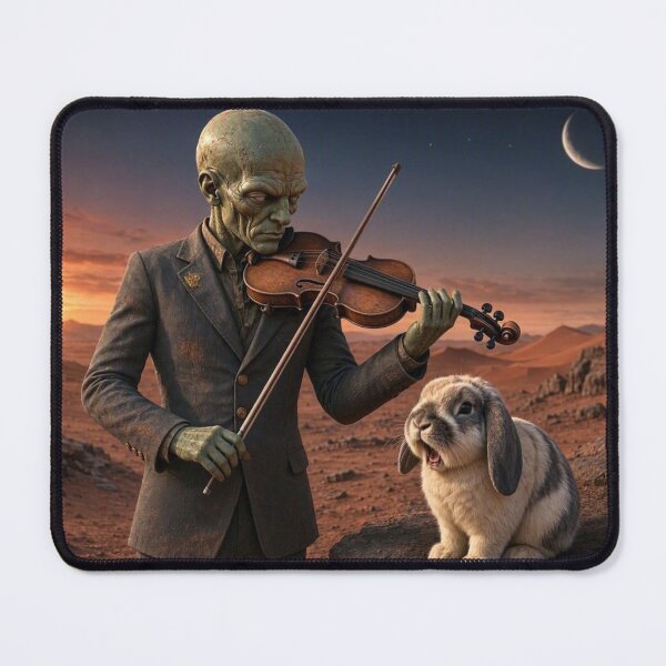 Item preview, Alien Violinist with Rabbit – Surreal Desert Fantasy Illustration designed and sold by Dogandesighn.