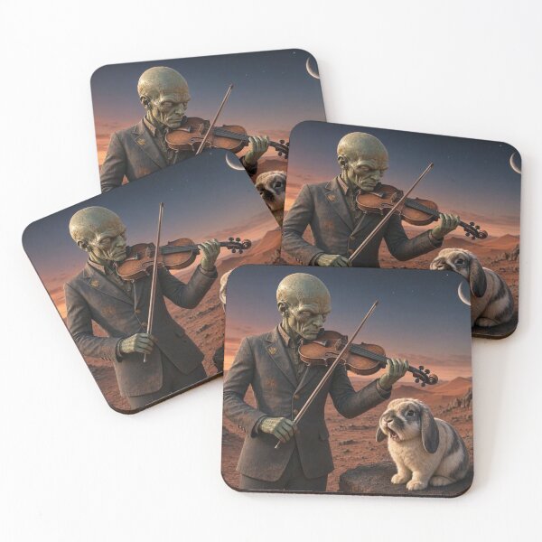 Item preview, Alien Violinist with Rabbit – Surreal Desert Fantasy Illustration designed and sold by Dogandesighn.