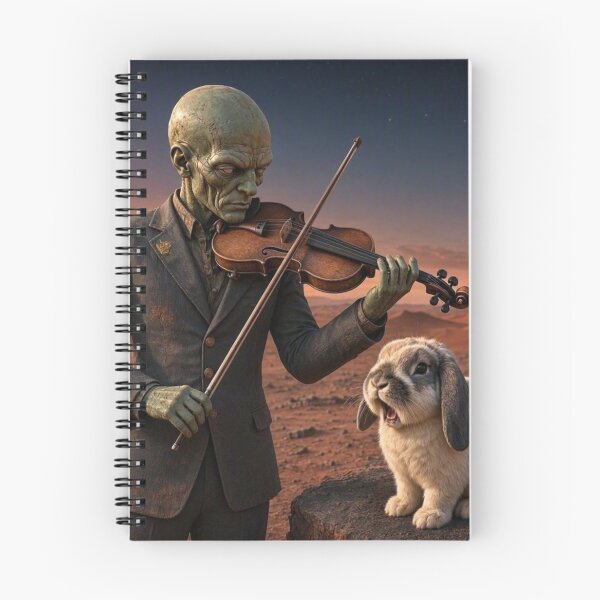 Item preview, Alien Violinist with Rabbit – Surreal Desert Fantasy Illustration designed and sold by Dogandesighn.
