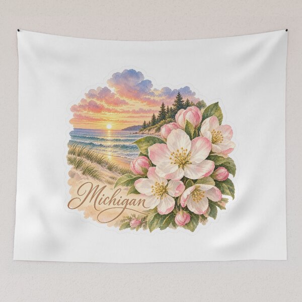 Item preview, Michigan Apple Blossoms Great Lakes Sunset designed and sold by Whimspired By Paxx.