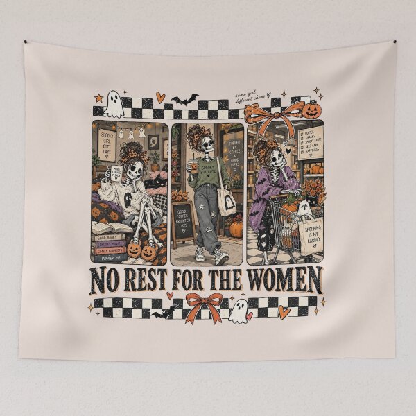 Item preview, No Rest For The Women, Funny Halloween Mom, Sarcastic Witchy Mom Quote, Retro Spooky Season Skeleton, Dark Humor Gift designed and sold by Quiajia.