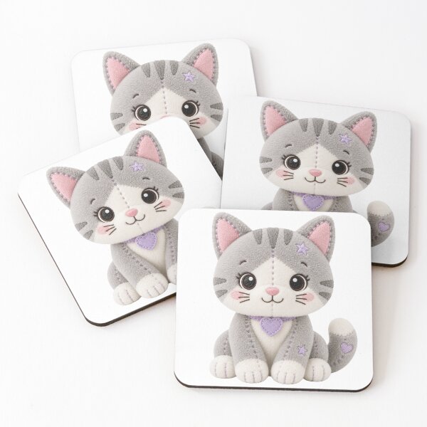 Item preview, Cute Grey Tabby Kitten with Purple Heart | Kawaii Plush Sticker Design designed and sold by LazyDog7.