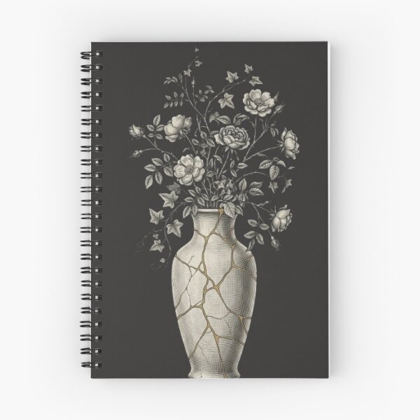 Item preview, Kintsugi Ceramic Vase with Wild Roses - Dark Academia Botanical Woodcut designed and sold by InnerwayStudio.