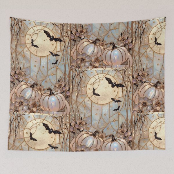 Item preview, Gothic Pumpkins Stained Glass Moon Bats designed and sold by BriSher.