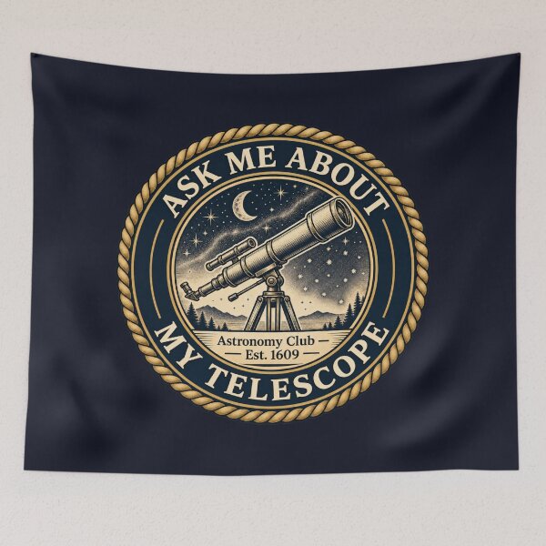 Item preview, Ask Me About My Telescope Astronomy Club Badge designed and sold by CalmCapy Co.