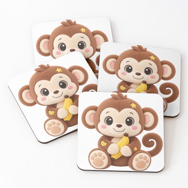 Item preview, Cute Baby Monkey Holding Banana with Curly Tail | Kawaii Plush Sticker Design designed and sold by LazyDog7.
