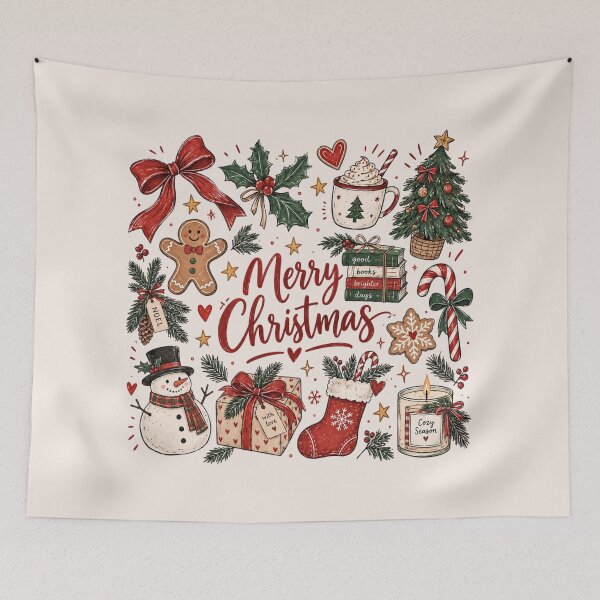 Item preview, Retro Christmas, Doodle Collage Christmas Tree, Hot Chocolate, Coquette Bow and Santa, Distressed Grunge Candy Cane and Gingerbread designed and sold by Quiajia.