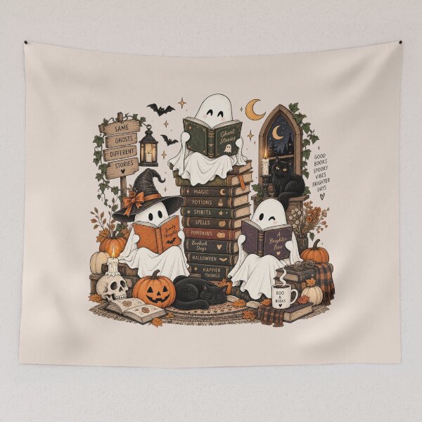 Item preview, Cozy Ghost Reading, Cute Halloween Book Lover, Books and Coffee Spooky Vibes, Ghost Reader Fall Bookish Aesthetic, Cozy Autumn Gift designed and sold by Quiajia.