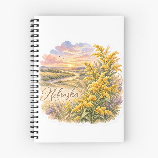 Item preview, Nebraska Goldenrod Prairie River Watercolor Sticker designed and sold by Whimspired By Paxx.