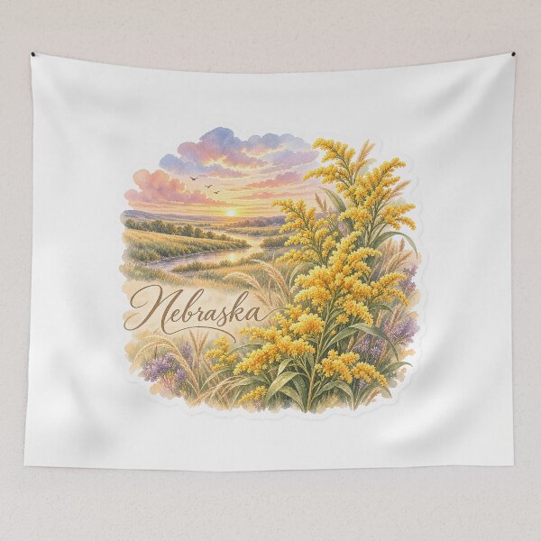 Item preview, Nebraska Goldenrod Prairie River Watercolor Sticker designed and sold by Whimspired By Paxx.