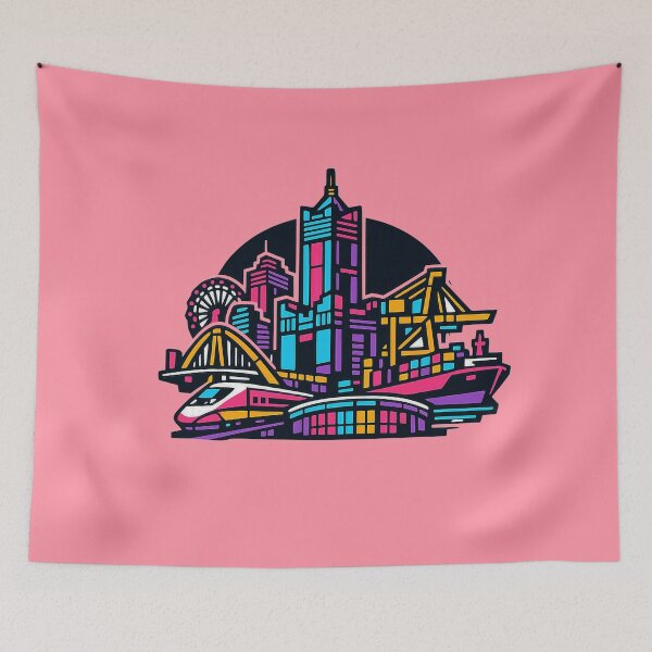 Item preview, Kaohsiung City Skyline Neon Synthwave Taiwan Cyberpunk designed and sold by KungPowUnicorn.