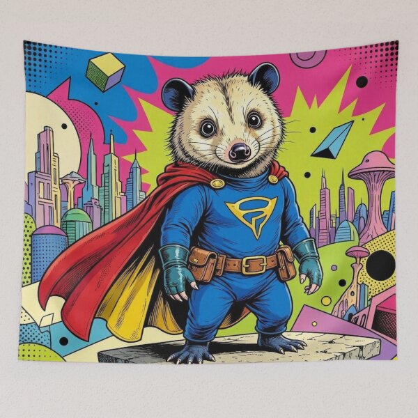 Item preview, Superhero Opossum – Pop Art Comic Style Illustration designed and sold by Dogandesighn.