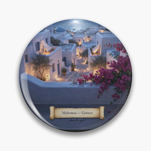 Item preview, Mykonos Moonlit Balcony Streetscape — Romantic Mediterranean Night Art designed and sold by stickercuffs.